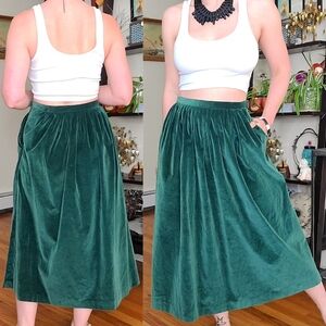 Vintage 1980's green velour pleated cotton skirt - Charter Club